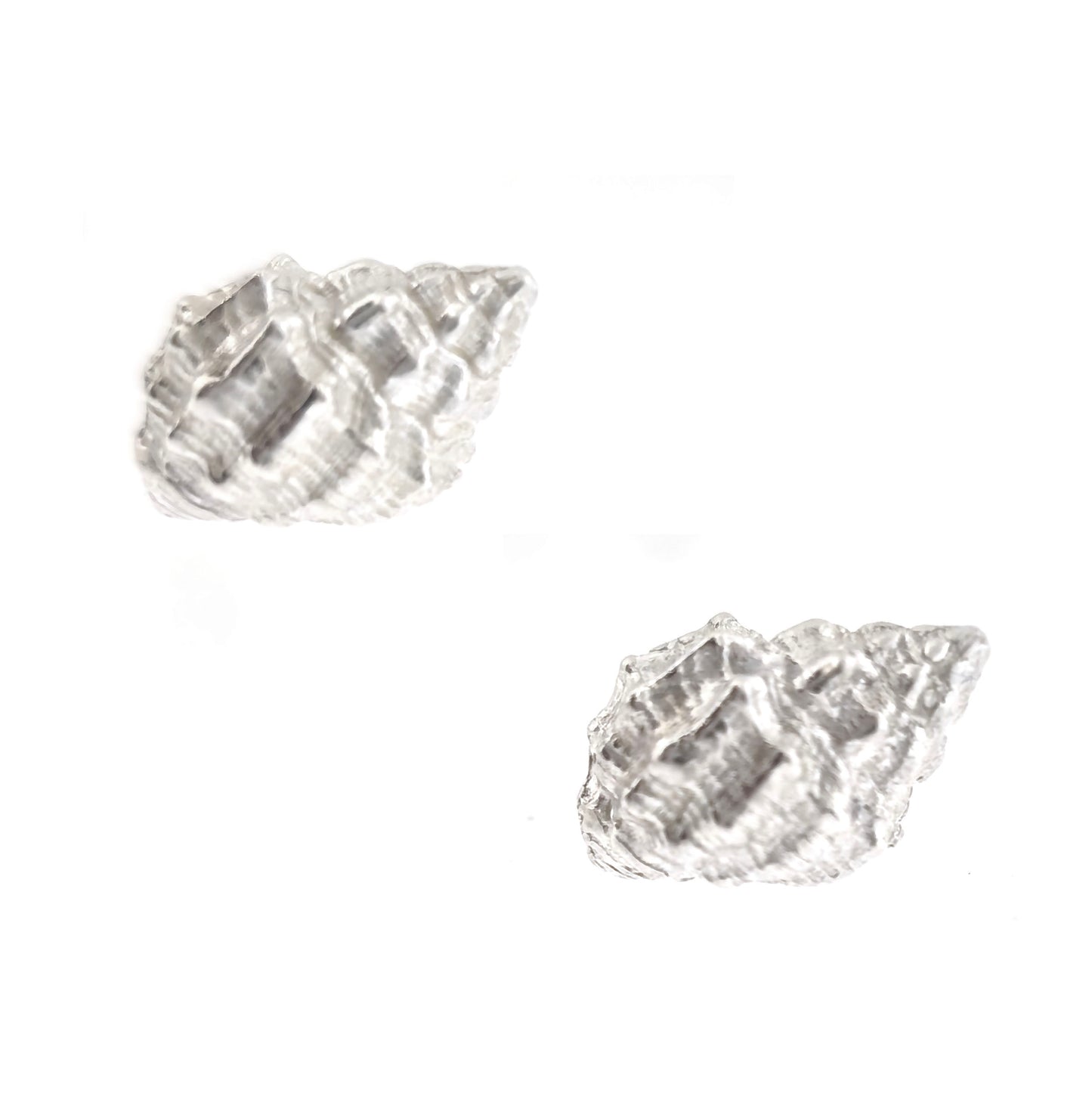 Silver Periwinkle shell stud earrings. Front view on a white background. Handmade. Mijoux Jewellery.