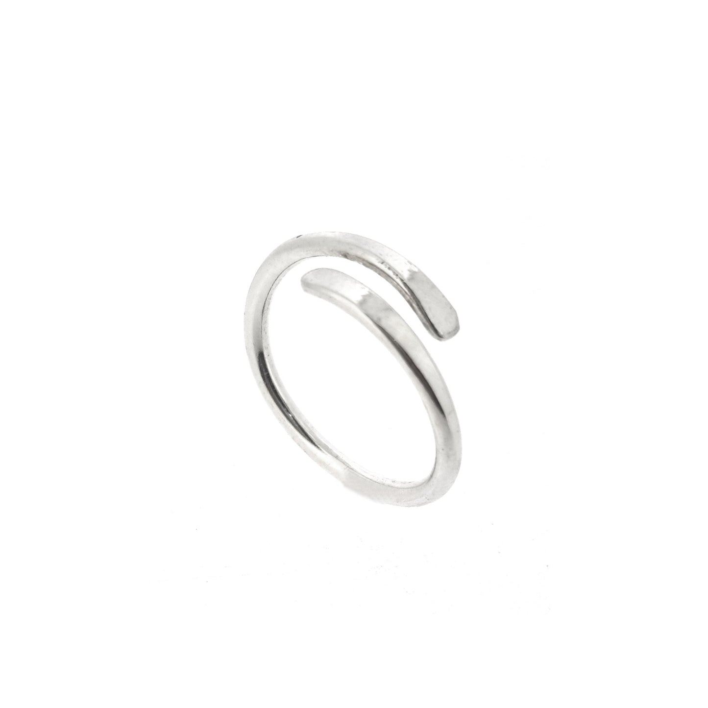 Silver cross over ring with flared & flattened ends.