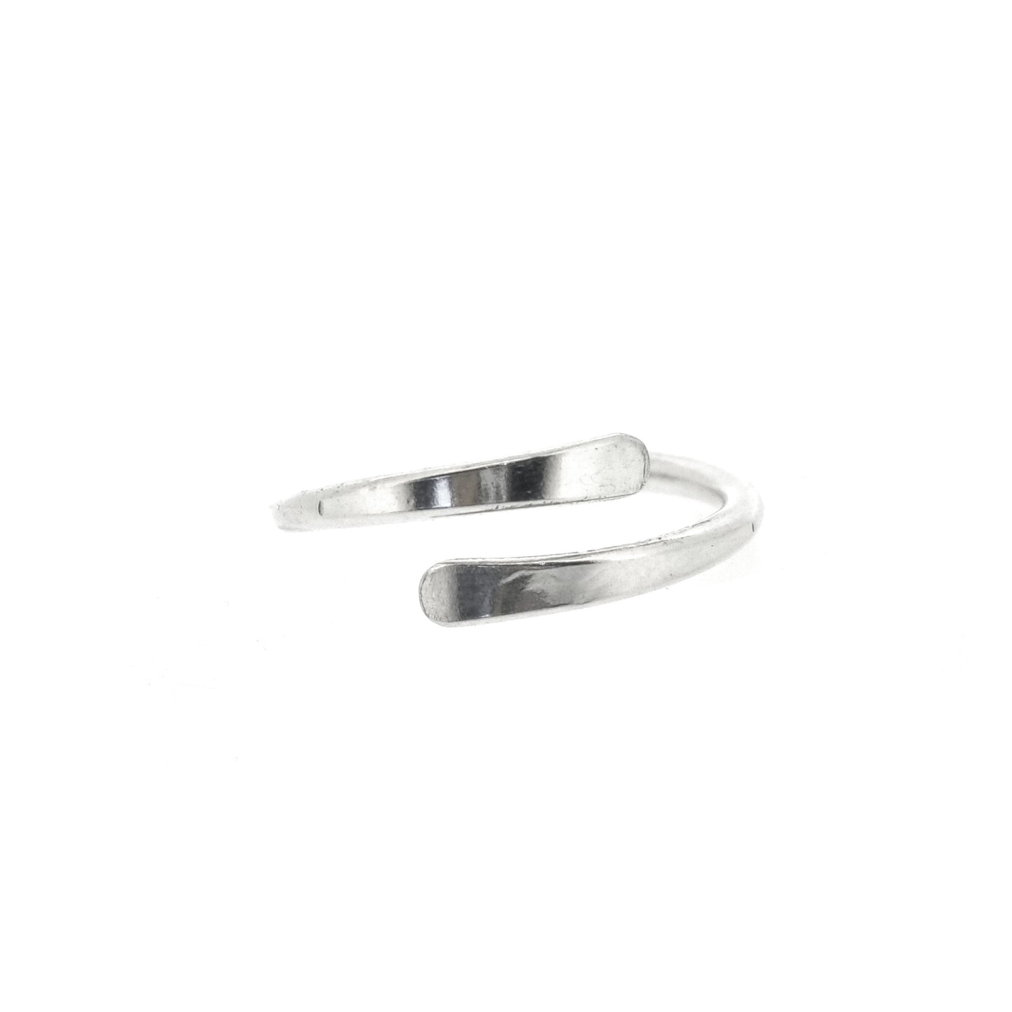 Silver cross over ring with flared & flattened ends.