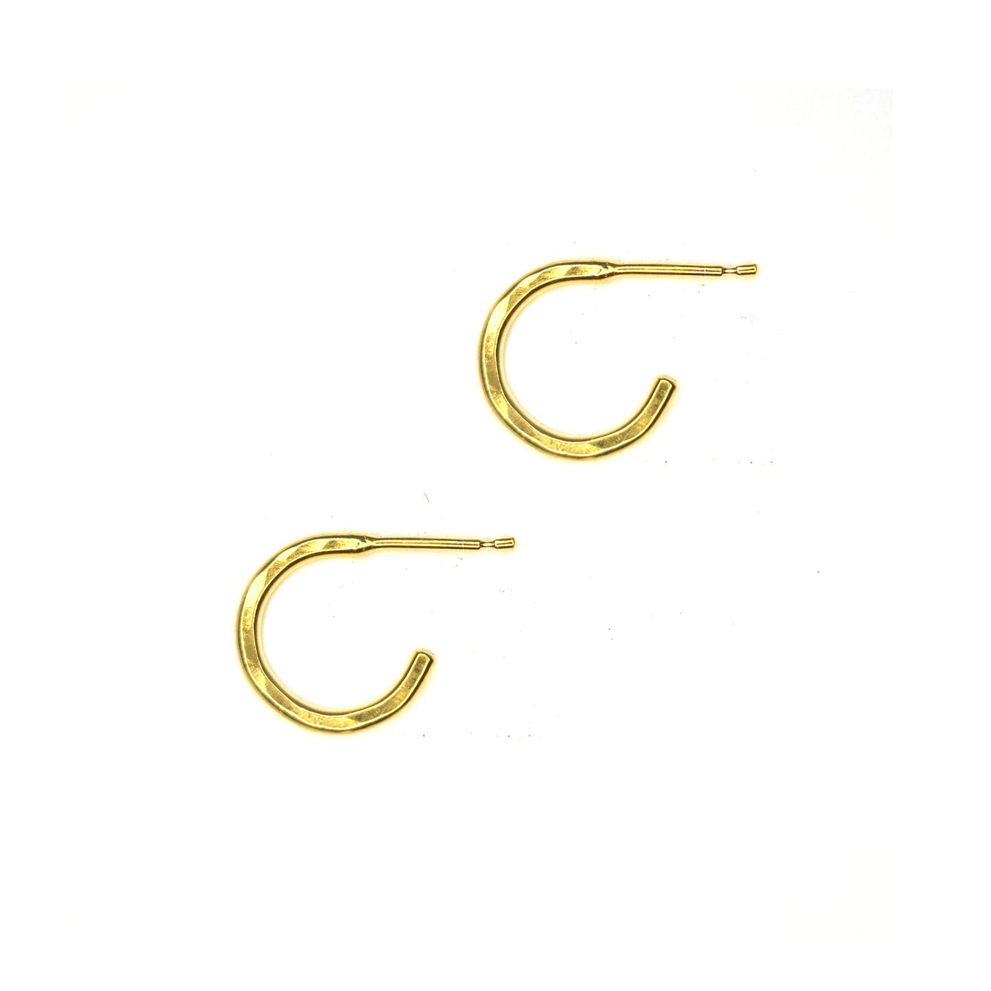 Yellow gold vermeil thin hammered hoop earrings, small.