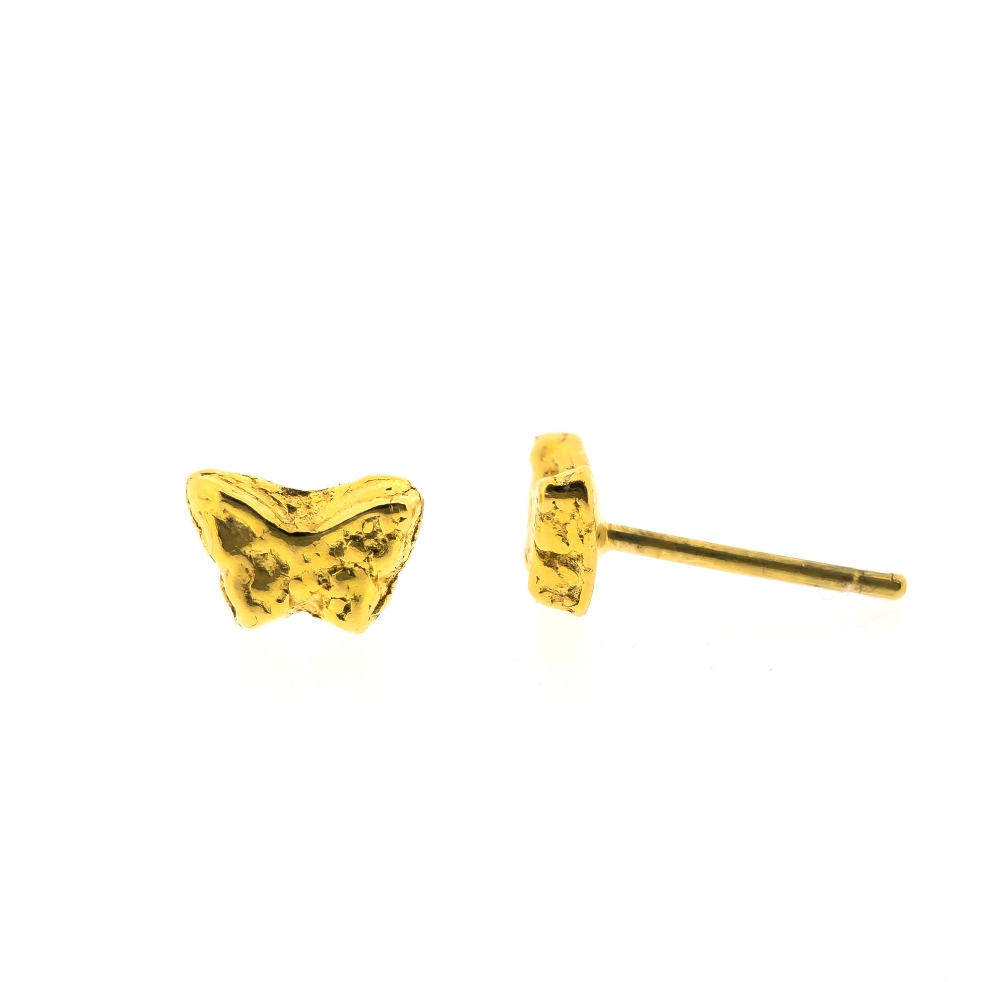 Yellow gold vermeil tiny textured butterfly stud earrings.