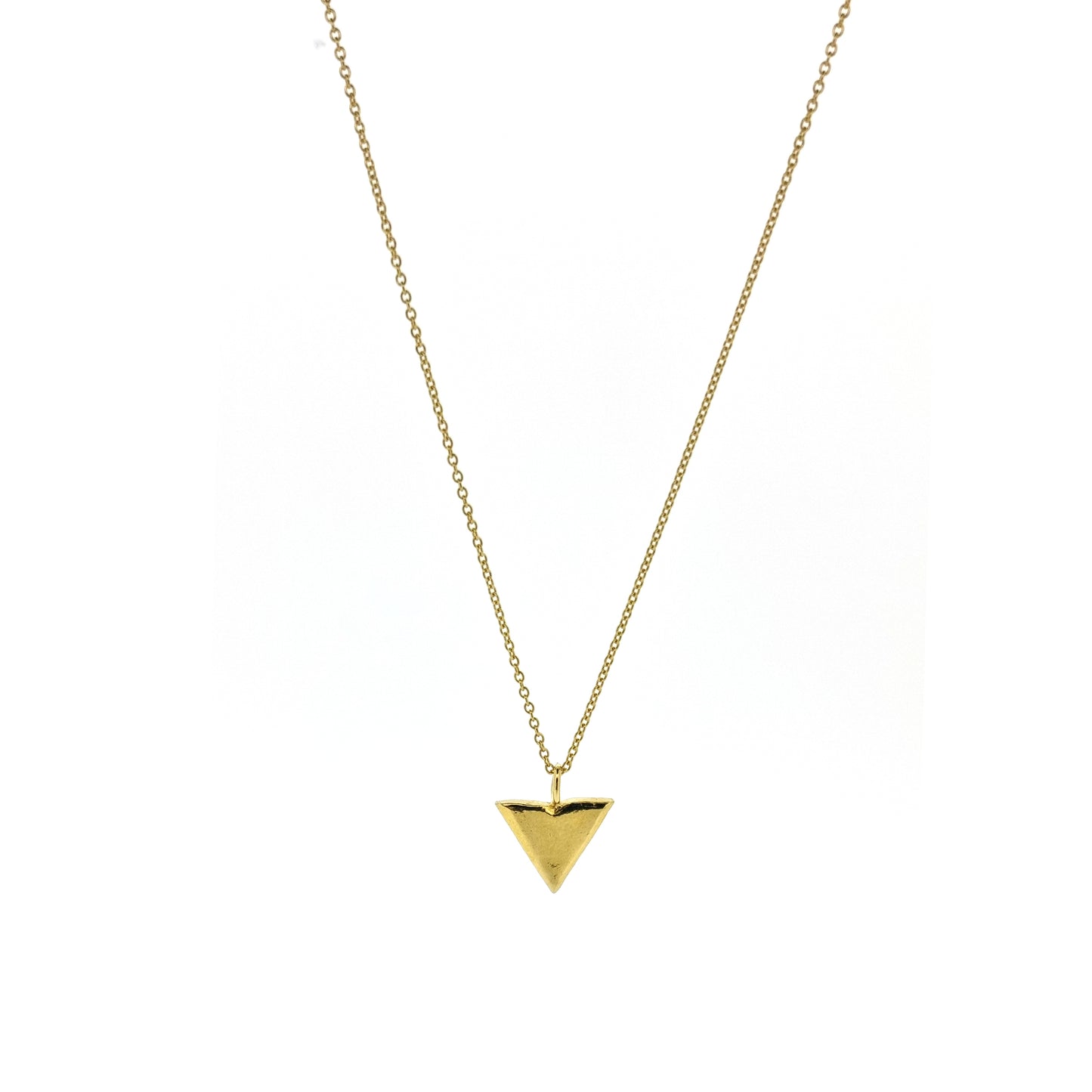 A yellow gold vermeil triangle pendant on a yellow gold vermeil chain.