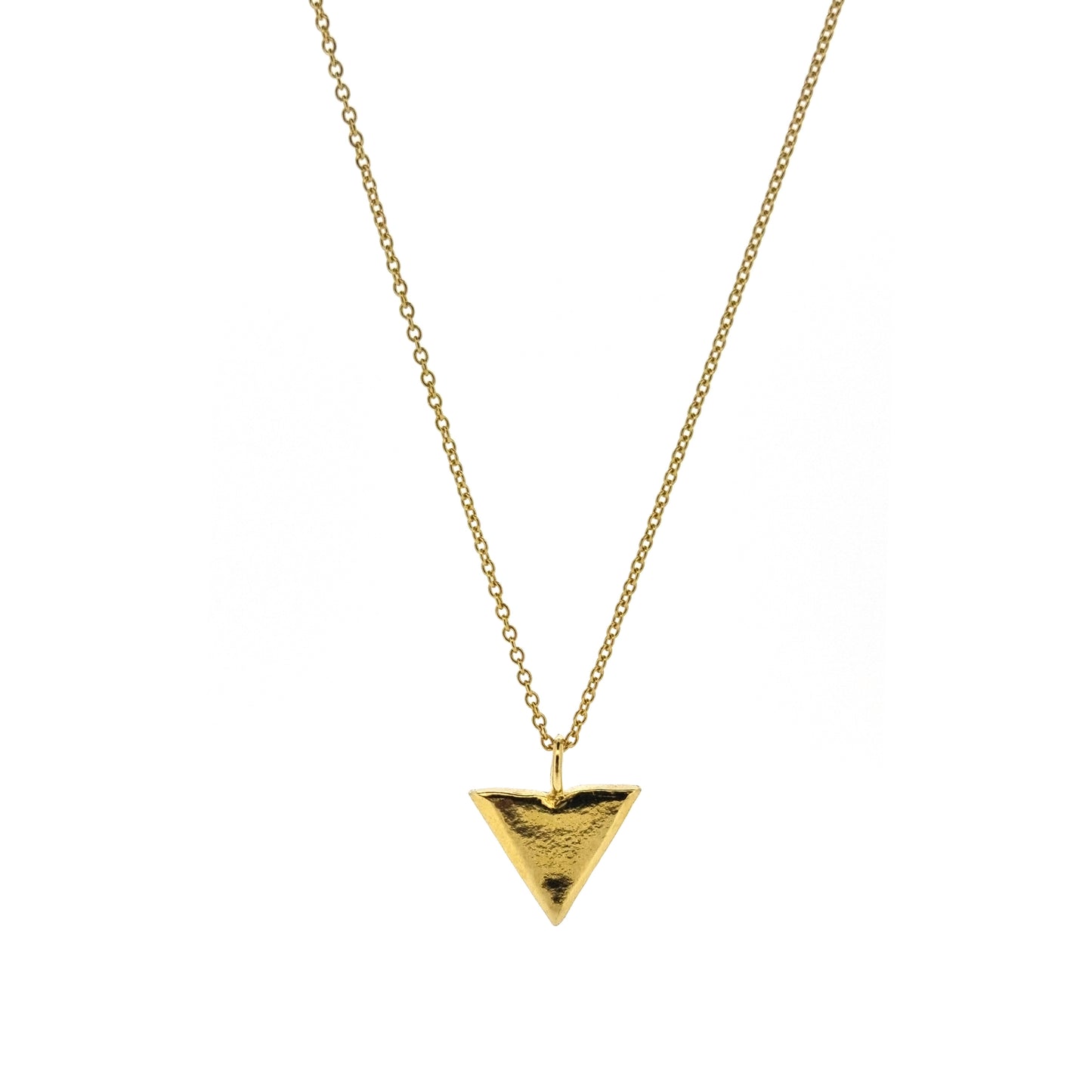 A yellow gold vermeil triangle pendant on a yellow gold vermeil chain.