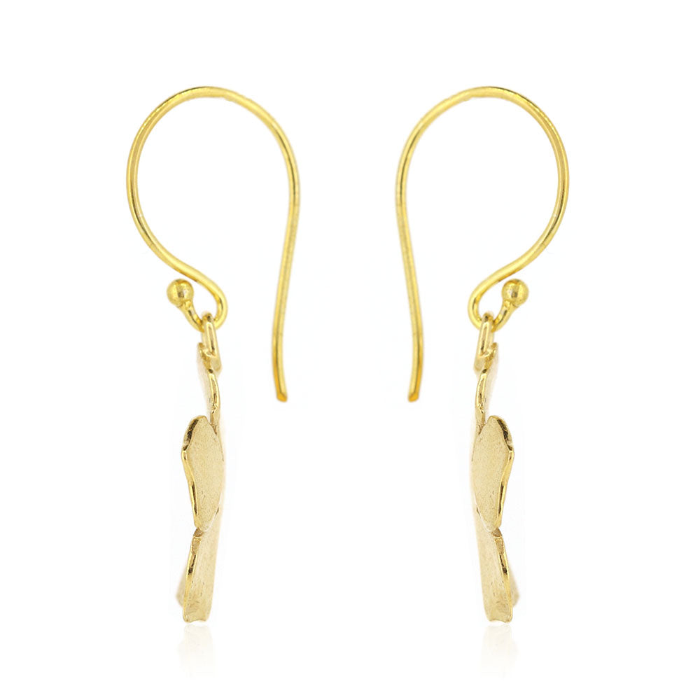 Yellow gold vermeil 5 petal flower drop earrings. Side view