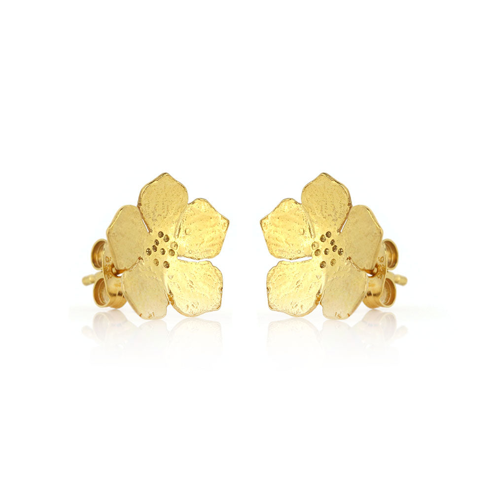 Yellow gold vermeil 5 petal flower stud earrings.