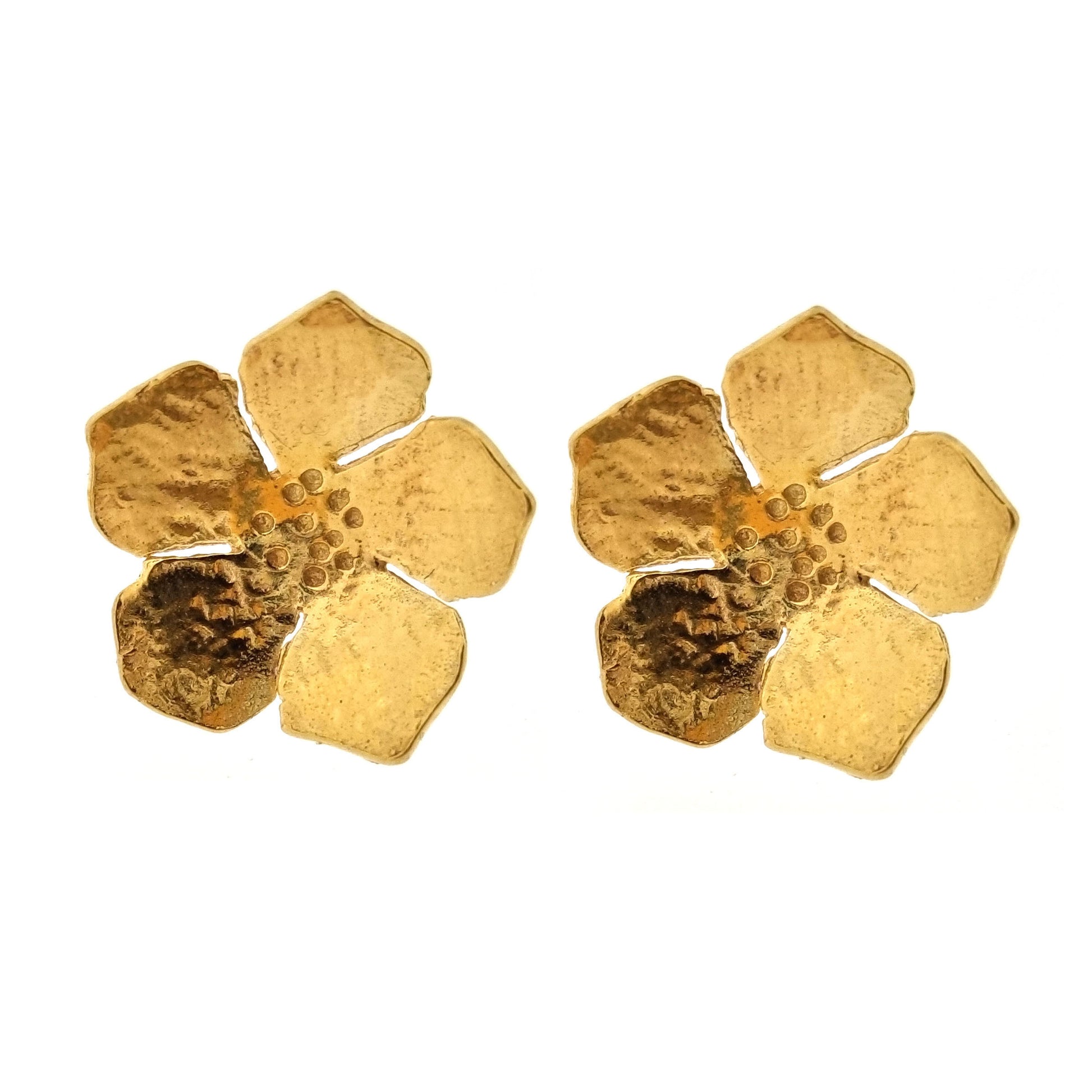 Yellow gold vermeil 5 petal flower stud earrings