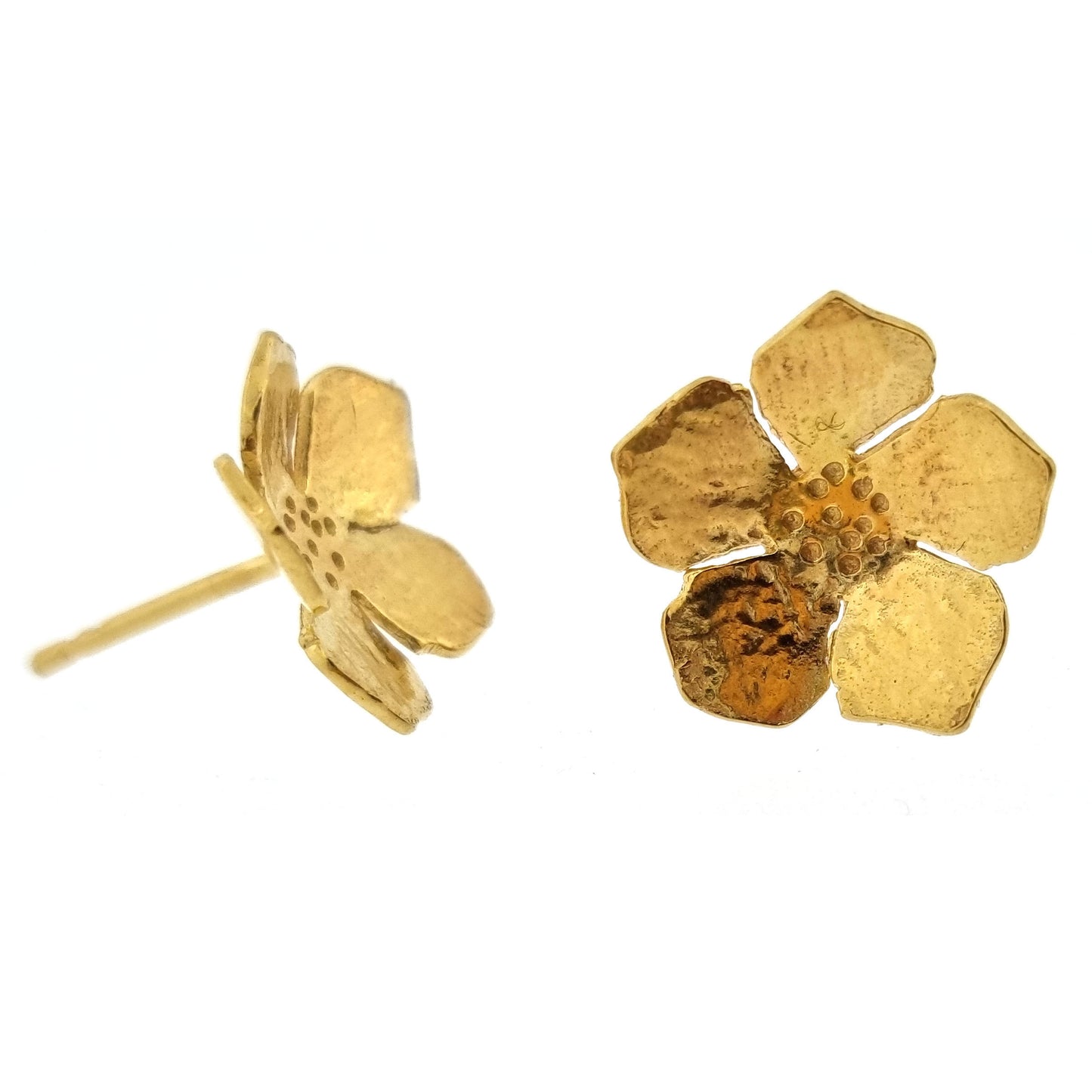 Yellow gold vermeil 5 petal flower stud earrings