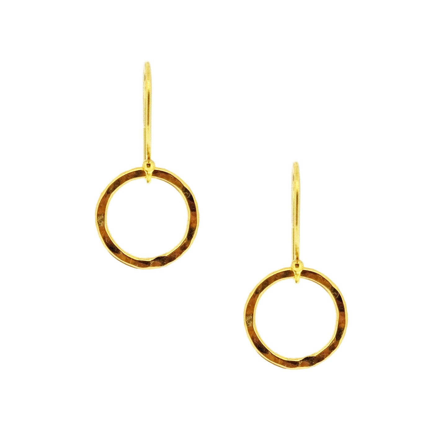 Yellow gold vermeil hammered open circle drop earrings. Small