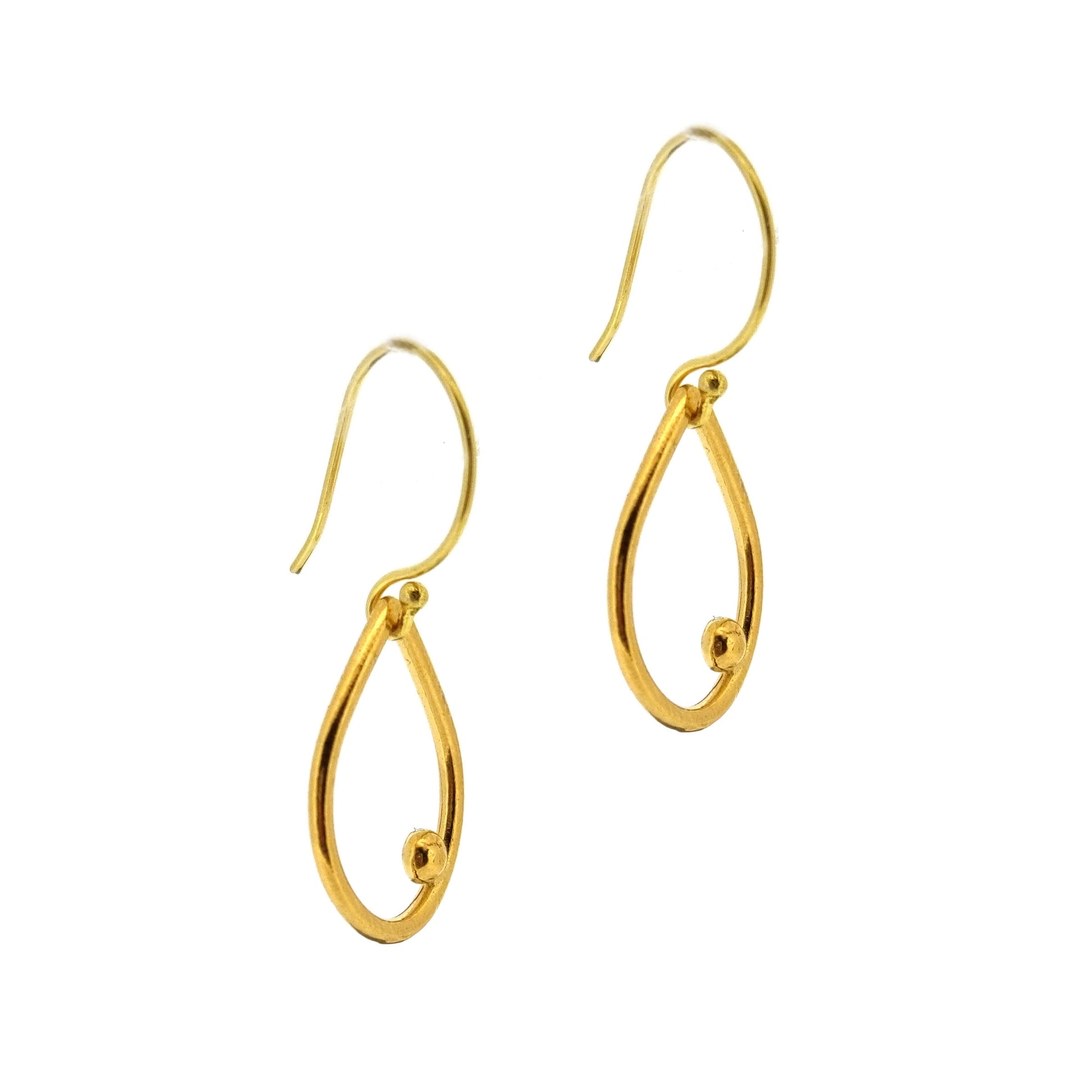 Yellow gold vermeil open teardrop with off-center ball drop earrings. Large